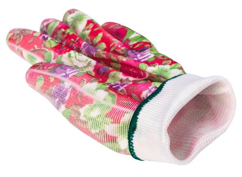 Verto Kertész kesztyű, pu bevonat, rózsamintás, 4131X, 9"