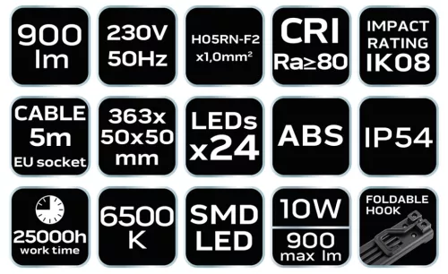 Neo Tools Műhely-vizsgálólámpa 10W, 900lum SMD, 5m kábel