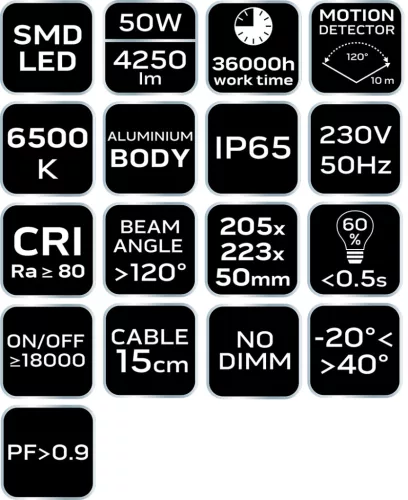 Neo Tools Reflektor, mozgásérzékelős, 230V/50W 4000lum SMD led