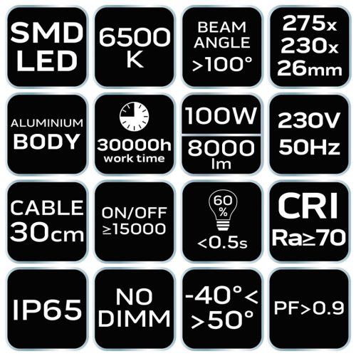Neo Tools Reflektor 230V/100W, 8000lum, SMD led