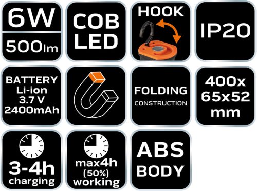 Neo Tools Akkus műhely-vizsgálólámpa, tölthető, 500lum SMD LED