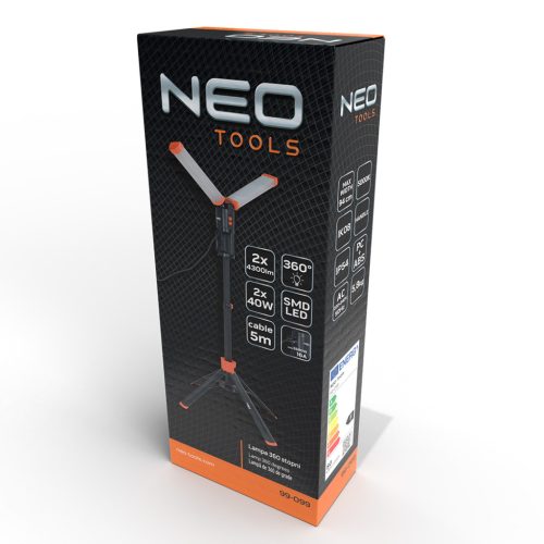 Neo Tools Állványos reflektor, 2x4300 lum LED fényforrás, 360fokban elforgatható