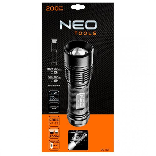 Neo Tools elemlámpa 200lum vízálló alu. led 3AAA