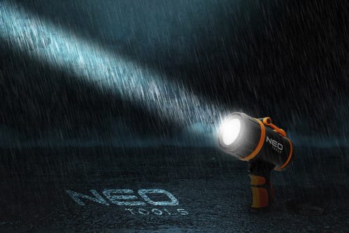 Neo Tools Keresőlámpa, 1000lm fényerő, 3,7V/2200mAh akku, vízálló, powerbank funkció, töltéskijelző, 350m hatótávolság