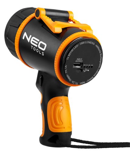 Neo Tools Keresőlámpa, 1000lm fényerő, 3,7V/2200mAh akku, vízálló, powerbank funkció, töltéskijelző, 350m hatótávolság