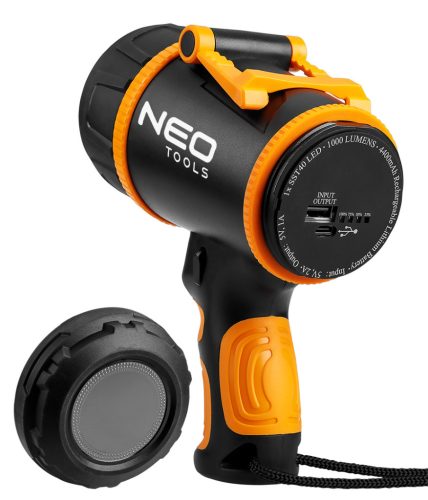 Neo Tools Keresőlámpa, 1000lm fényerő, 3,7V/2200mAh akku, vízálló, powerbank funkció, töltéskijelző, 350m hatótávolság
