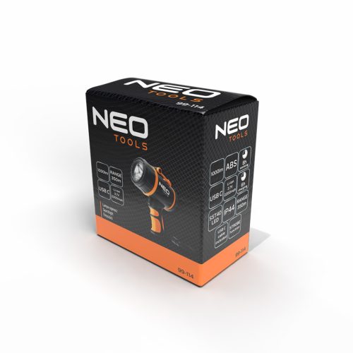 Neo Tools Keresőlámpa, 1000lm fényerő, 3,7V/2200mAh akku, vízálló, powerbank funkció, töltéskijelző, 350m hatótávolság