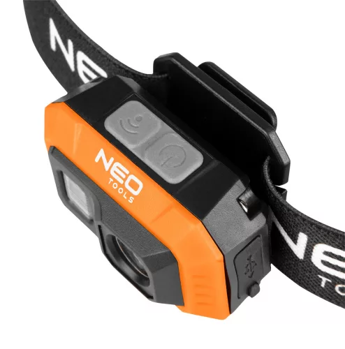 Neo Tools Fejlámpa kínálódobozban, tölthető, mozgásérzékelős, 500lum fényerő, COB LED