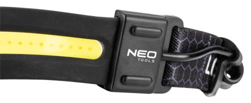 Neo Tools Fejlámpa, XPG+COB led, 400lm fényerő, ABS és gumi pánt, beépített akku, töltéskijelző