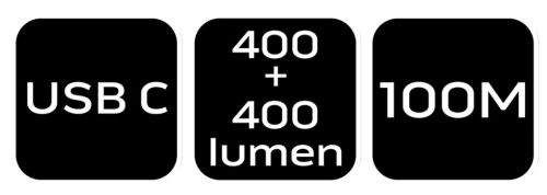 Neo Tools Fejlámpa, XPG+COB led, 400lm fényerő, ABS és gumi pánt, beépített akku, töltéskijelző