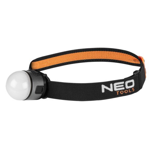 Neo Tools Fejlámpa levehető pánttal, mágnes és sapkarögzítő lehetőség, fehér és vörös LED, USB töltőkábel, 250+200lum