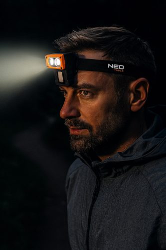 Neo Tools Fejlámpa, akkus, talppal, fejpánttal, tokkal, 500lm