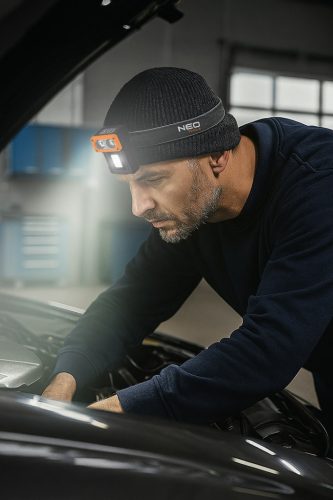 Neo Tools Fejlámpa, akkus, talppal, fejpánttal, tokkal, 500lm