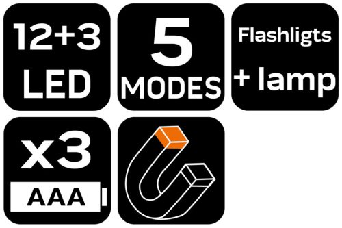 Neo Tools Elakadásjelző lámpa, 12+3 LED, 5 világítási funkció