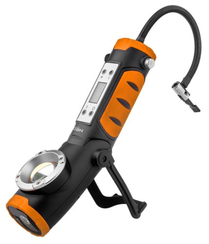 Neo Tools Akkus kompresszor és lámpa, 2000mAh akku, 800+400lum fényerő, max 10bar nyomás, USB és autós töltő