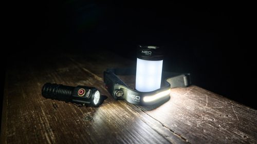 Neo Tools Kempinglámpa készlet 3db-os, kézi-sátor-fejlámpa, 150/280/1000 lm, 1200mAh akku, USB-C töltővezeték