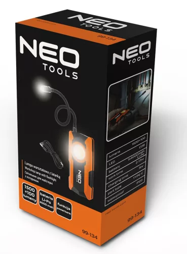 Neo Tools Műhelylámpa, akkus, fexibilis szárral, 1500/100lm, állítható színhőmérséklet