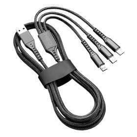   Neo Tools USB töltőkábel, 3az 1ben, 1.2m, USB-A bemenet, USB-C, Lightning, Micro USB kimenetek