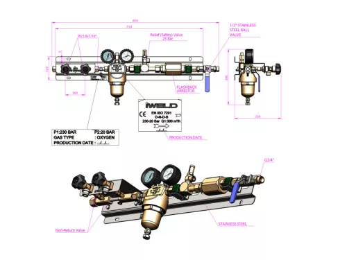 IWELD Lefejtő állomás oxigén gázhoz (20bar)