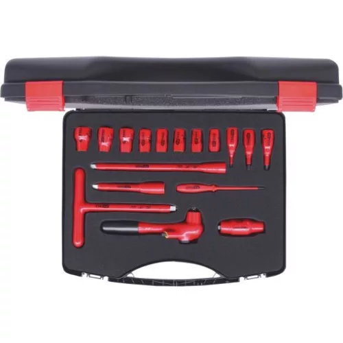 KS Tools Szigetelt dugókulcs + Rátűzőkulcs készlet, 3/8" 10-22 mm 16 részes 1000V