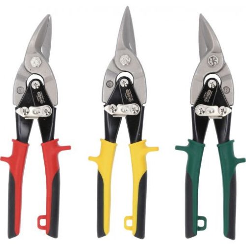 KS Tools Lemezvágó olló készlet, áttételes 3 részes, 250mm 0,7/1,2mm, jobbos-balos-egyenes