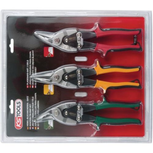 KS Tools Lemezvágó olló készlet, áttételes 3 részes, 250mm 0,7/1,2mm, jobbos-balos-egyenes