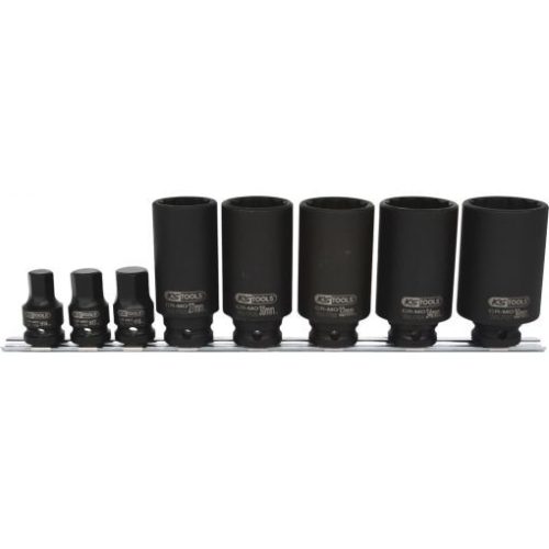 KS Tools Dugókulcs készlet + rátuzo 1/2" gépi, tartósínen 27-36 mm/14-19 mm 8 részes, 12 szög