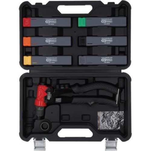 KS Tools Univerzális kézi anyaszegecselo készlet 3 az 1-ben M3,4,5,6-os behúzóval/acél 2,4-4,8/alu2,4-4,8 Lemezkivágó funkcióval