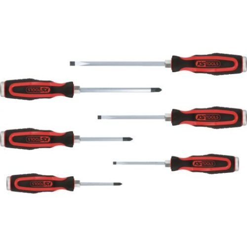 KS Tools Csavarhúzó készlet, lapos + PH, kétkomponensű nyél 6 részes 3FL+3PH, üthető