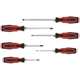   KS Tools Csavarhúzó készlet, lapos + PZ, kétkomponensű nyél 6 részes 3FL+3PZ, üthető