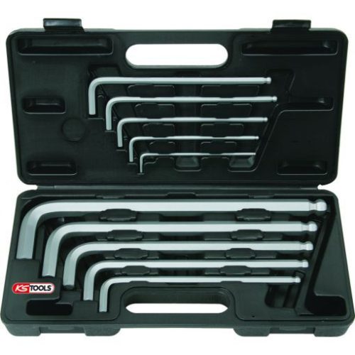 KS Tools Hatszögkulcs készlet extra hosszú, gömbvégű 3,0-17 mm 10 részes, krómozott Méretek:3-4-5-6-7-8-10-12-14-17