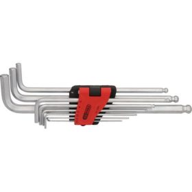  KS Tools Hatszögkulcs készlet extra hosszú, gömbvégű, króm. 1,5-10 mm  9 részes összecsukható tartó Méretek:1,5-2-2,5-3-4-5-6-8-10