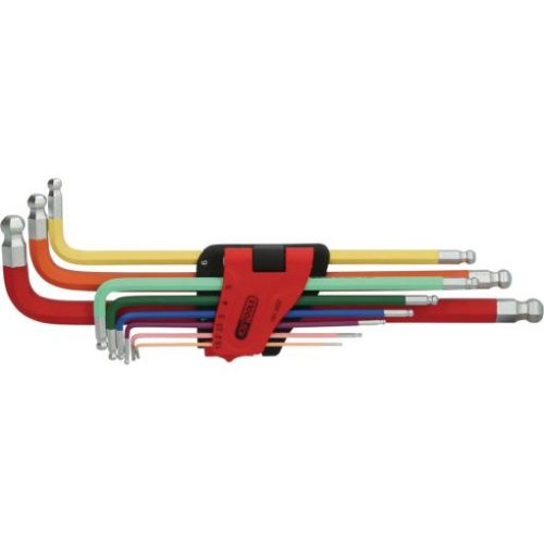 KS Tools Hatszögkulcs készlet extra hosszú, dupla gömbvégű 1,5-10 mm  9 részes, színkódolt Méretek:1,5-2-2,5-3-4-5-6-8-10