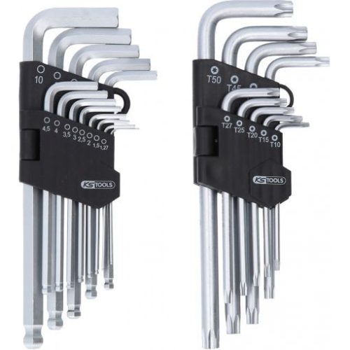 KS Tools Hatszögkulcs és TORX készlet, krómozott 1,27-10 mm/TX10-50  22 részes Méretek: 1,27-1,5-2-2,5-3-3,5-4-4,5-5-6-7-8-10 TX10-15-20-25-27-30-40-45-50