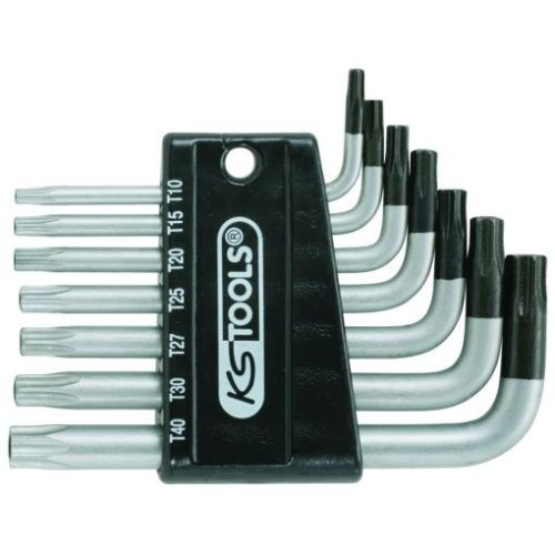 KS Tools TORX BO kulcs készlet, rövid, krómozott TX10-40 BO  7 részes müanyag tartó Méretek:TX10-15-20-25-27-30-40