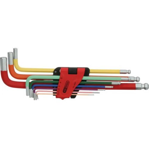 KS Tools Hatszögkulcs készlet extra hosszú gömbvégű 1,5-10 mm  9 részes színkódolt Méretek:1,5-2-2,5-3-4-5-6-8-10