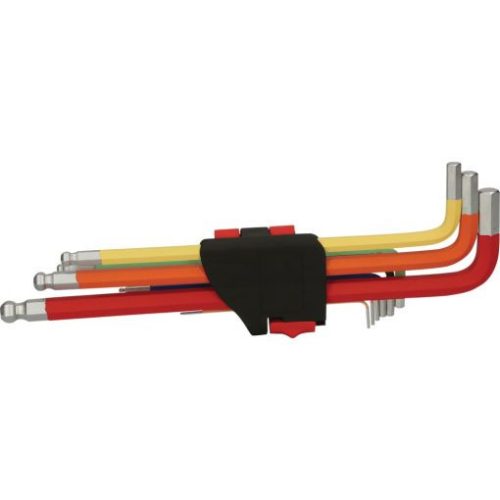 KS Tools Hatszögkulcs készlet extra hosszú, gömbvégű AF 1/16"-3/8" 9 részes, színkódolt Méretek:1/16-5/64-3/32-1/8-5/32-3/16-1/4-5/16-3/8