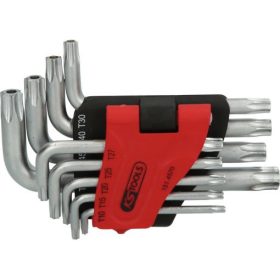   KS Tools TORX BO kulcs készlet, rövid, krómozott TX10-50 BO  9 részes összecsukható tartó Méretek:TB10-15-20-25-27-30-40-45-50