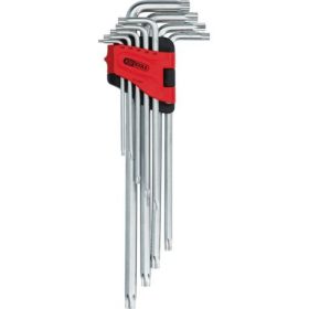   KS Tools TORX BO kulcs készlet, extra hosszú, krómozott TX10-50 BO  9 részes összecsukható tartó Méretek:TB10-15-20-25-27-30-40-45-50