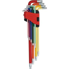   KS Tools TORX kulcs készlet, extra hosszú, színkódolt TX10-50   9 részes összecsukható tartó Méretek: TX10-15-20-25-27-30-40-45-50