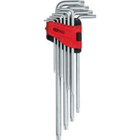   KS Tools TORX BO kulcs készlet, extra hosszú, krómozott TX 8-50 BO  10 részes összecsukható tartó Méretek: TX8-10-15-20-25-27-30-40-45-50