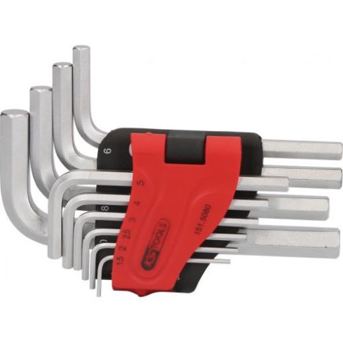 KS Tools Hatszögkulcs készlet rövid, krómozott 1,5-10 mm 10 részes, összecsukható tartó Méretek:1,5-2-2,5-3-4-5-6-7-8-10