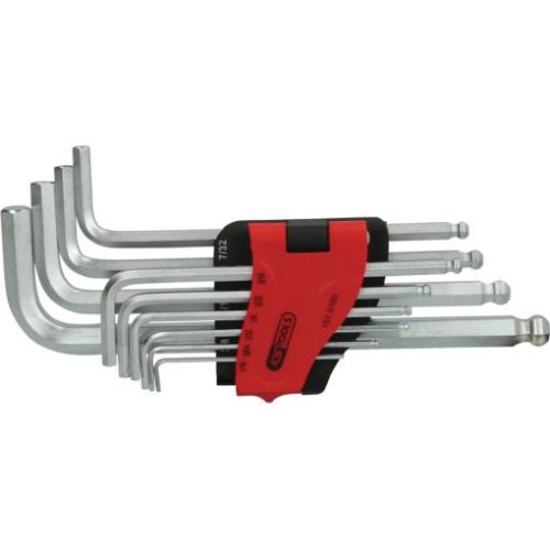 KS Tools Hatszögkulcs készlet hosszú, gömbvégű, krómozott AF 1/16"-3/8" 10 részes összecsukható tartó Méretek:1/16-5/64-3/32-1/8-5/32-3/16-7/32-1/4-5/16 3/8