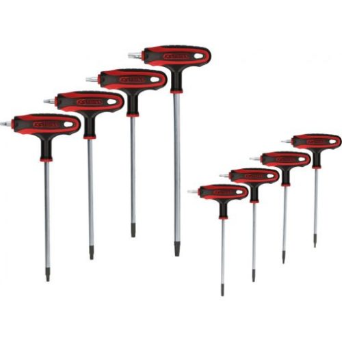KS Tools TORX BO kulcs készlet, T-nyelű, 2 végu TX 9-40  8 részes Méretek:TX9-10-15-20-25-27-30-40
