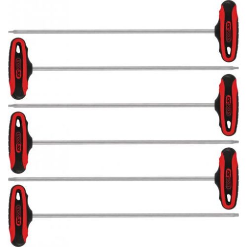 KS Tools TORX kulcs készlet, T-nyelű, extra hosszú TX10-30  6 részes L=375 mm Méretek:TX10-15-20-25-27-30