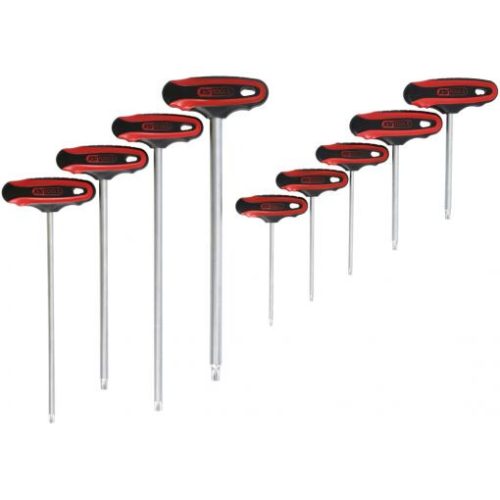 KS Tools TORX kulcs készlet, T-nyelű, fali tartóval TX10-50  9 részes Méretek:TX10-15-20-25-27-30-40-45-50