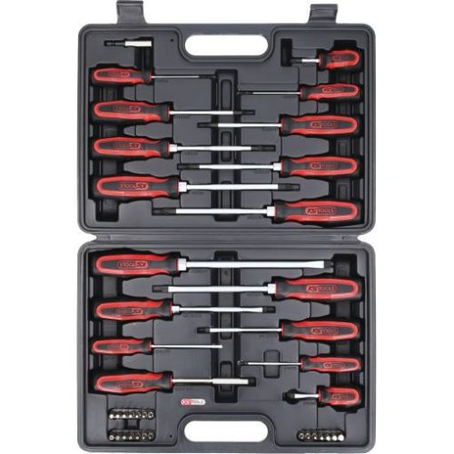 KS Tools Csavarhúzó készlet, lapos+PH+PZ+TX+BIT, kétk.nyél 39 részes 7FL+5PH+4PZ+TXBit, Műanyag dobozban ERGOTORQUEplus