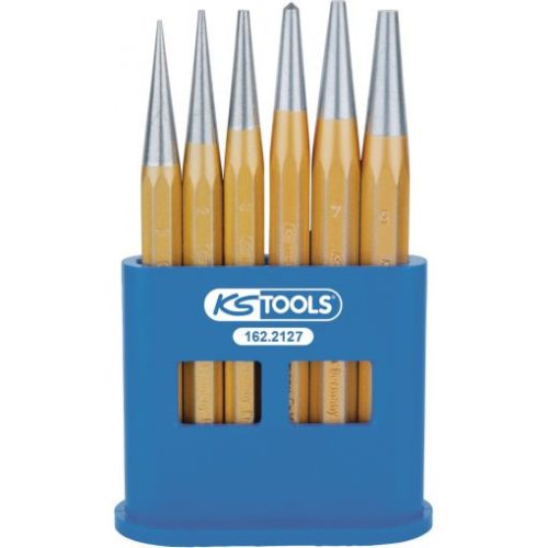 KS Tools Lemezlyukasztó készlet, pontozóval, műa. tartóban 6 részes, 1-5 mm