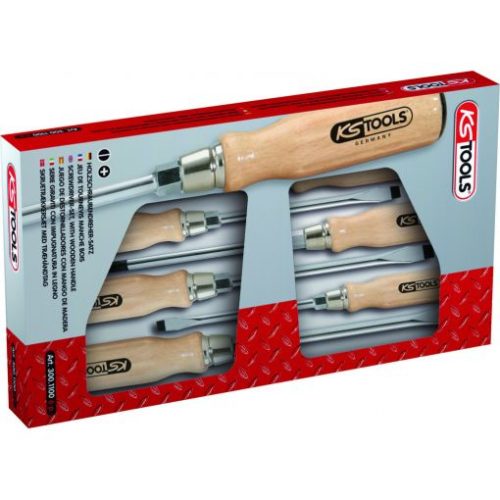 KS Tools Csavarhúzó készlet, lapos + PH, fa nyél ( gépi ) 6 részes 4FL+2PH