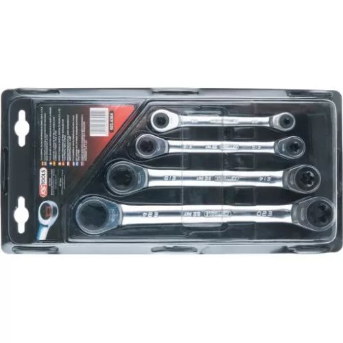 KS Tools Csillagkulcs készlet, racsnis, TORX-E E 6-E24  4 részes, Z=72, 5°-os